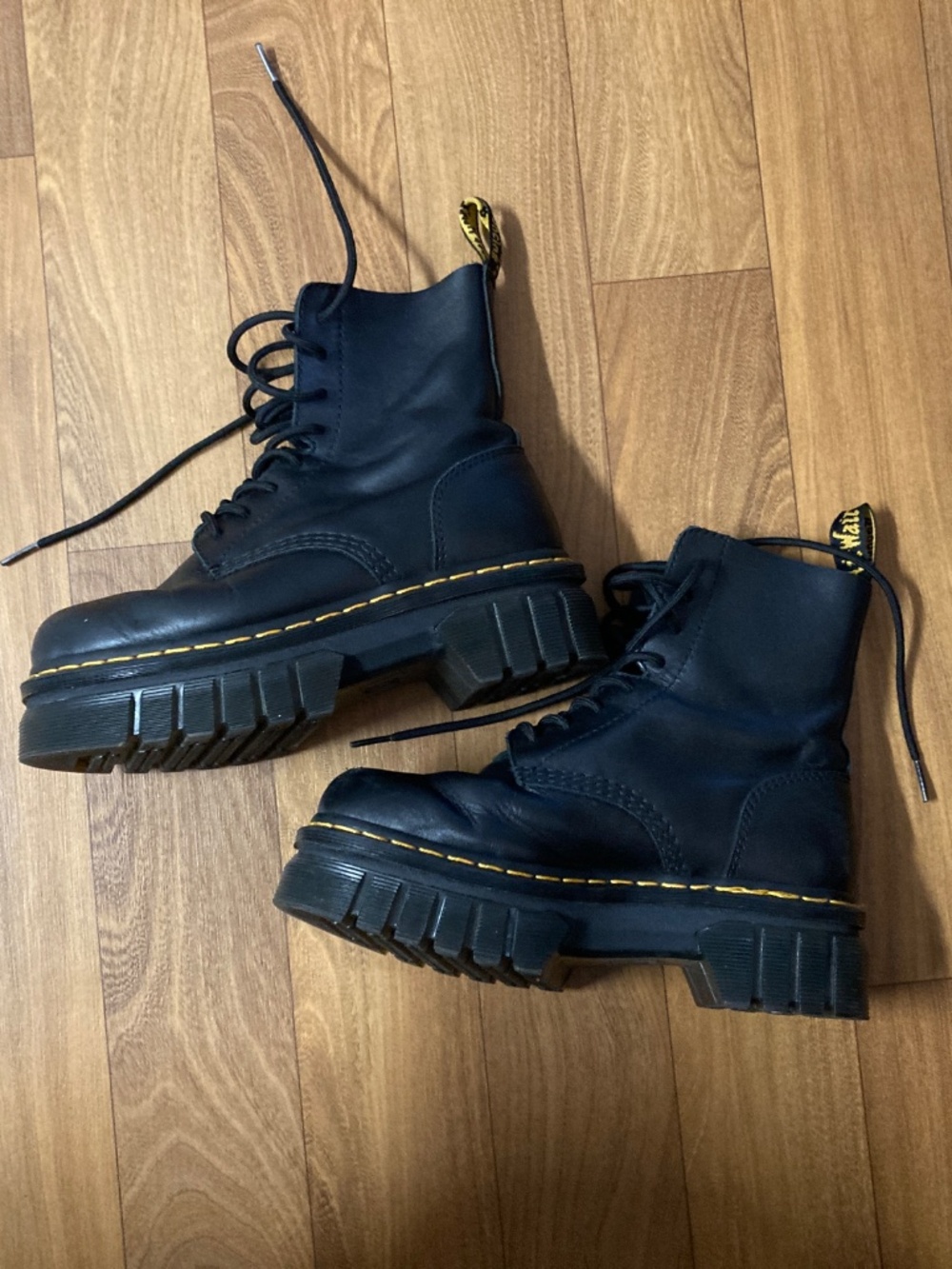 Dr. Martens Women's Audrick 8 Eye Black Nappa Leather Platform Boots Size US 7